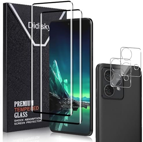 Didisky Verre Trempé pour Motorola Moto Edge 40 Neo, Contenir 2 Film Protection écran et 2 Caméra Arrière Protecteur,Verre trempé 3D pleine couverture,Film Protection écran, dureté 9H,Haute définition