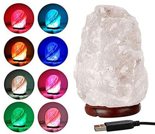 Himalayan Salt Lamp with Wooden Base Dimmer, Salt Rock Lamp, Hand Crafted Crystal Rock Lamp with Wooden Base, Himalayan Salt Glow Lamp with Dimmer Switch (White)