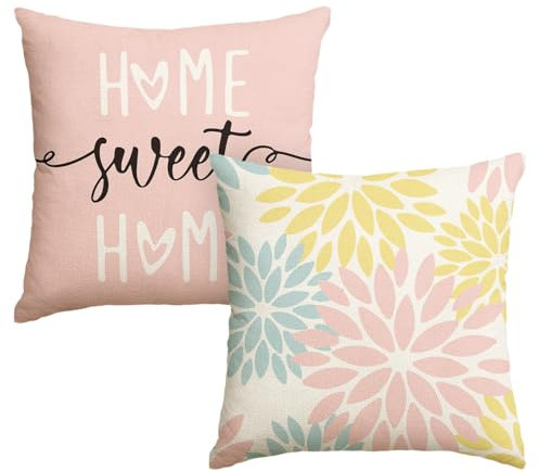 Artoid Mode Rosa Blau Dahlien Blumen Kissenbezüge 2er Set, 45x45 cm Frühling Zierkissenbezug Cushion Cover Couch Wohnzimmer Außenbereich Deko