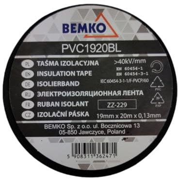 Bemko Isolierband, schwarz, 19 mm x 20 m, PVC, elektrisch, professionelle Isolierung