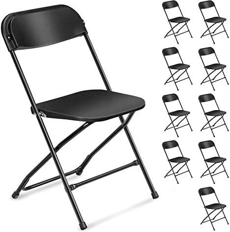 LEADZM 10er-Set Klappstühle aus Kunststoff, Tragbare Bürostuhl,Metallgestell aus Stahl, 158 KG, Geeignet für Partys, Hochzeiten, Picknicks,Campingstühle,Drinnen und Draußen,Schwarz