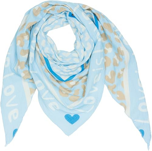 Caspar Damen Dreieckstuch Musselin Schal XXL aus Baumwolle hautfreundlich für die Übergangszeit mit Leo Print Muster - Premium Qualität - SC544, Farbe:hellblau