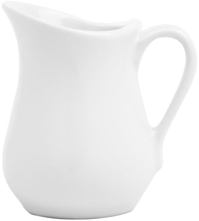 Olympia Whiteware Porcelain Fine Jug 100ml, Pack of 12 | Vitrified china construction resists chipping and thermal shock, ensuring food hygiene in commercial kitchens.