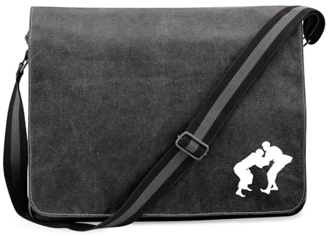 Huuraa Umhängetasche Judo Silhouette Geschenk | Messenger Bag mit Schultergurt 14 Liter Schultertasche Canvas Laptoptasche Geschenkidee Crossbody Tasche
