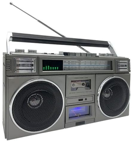 Portable Blueooth Boombox Radio, Classic 80s Style, 4 Speakers Retro Boombox CD Tape Player, AM/FM Radio, Support SD/USB Input, for Family Gatherings, Camping Parties, Company Parties