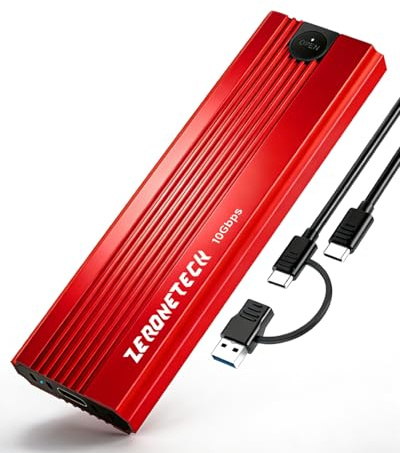 ZeroneTeck Boîtier SSD M.2 NVMe, USB 3.2 Gen 2, 10Gbps, Tool-Free, Red | Adaptateur SSD Externe pour 2230/2242/2260/2280 M.2 PCIe NVMe M-Key/M+B Key, UASP et Trim, avec PC Windows MacBook PS5 iPhone