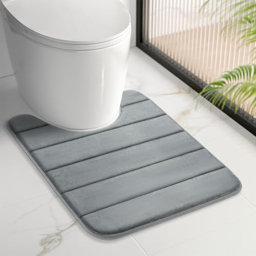 HITSLAM Memory Foam Toilet Mat, Absorbent Pedestal Mat 50 x 60cm Dark Grey | Machine Washable Toilet Rug, Soft on Feet, Quick Dry Bath Mat Non Slip for Bathroom, U-Shape