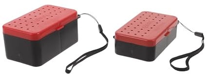 2 Stück-pack Lebendköderbox mit Doppellagig und Griff aus Kunststoff | Rot, Atmungsaktiv, für Würmer und Lebende Köder, Tragbar für Angeln und Flussfahrten