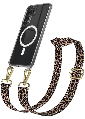 EAZY CASE Handykette - Verstellbares Taschenband kompatibel mit Galaxy S26 Plus, Schulterriemen, Handykordel mit Silikon Hülle, Qi Charging kompatibel, Umhängetasche, Leo - Schwarz Braun Gold