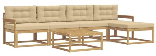 vidaXL Outdoor-Sofagarnitur 6 pcs Weiß und Beige 79 x 79 x 37 cm, Patio-Lounge-Set, modernes Outdoor-Sofa, wetterfestes Gartenmöbel, Akazienholz