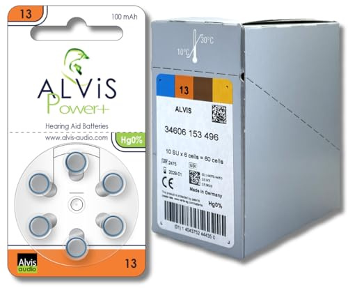 Alvis, 13 Piles 675, Avvisi 675 Lotto 10 Blister da 6 batterie per gli assistenti di ascolto/dispositivo dell'udito