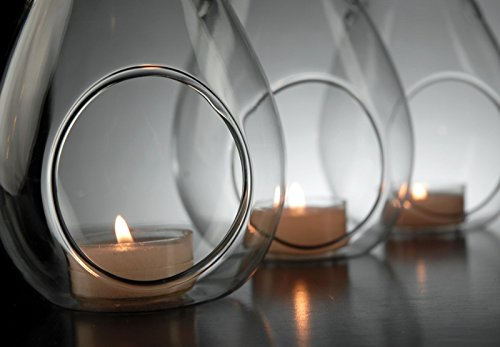 SET OF 6 GLASS HANGING TEALIGHT HOLDER BAUBLES FOR XMAS DECORATION / WEDDINGS. TEARDROP / PEAR SHAPED TEALIGHT HOLDER. .