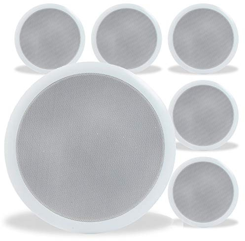 Power Dynamics CSPB6 Ceiling Speaker Set - 6x 6.5 Inch 100V Line Ceiling Speakers, Background Music & Announcement Audio System for Shops, Gyms, Schools, Cafés - White ABS Finish