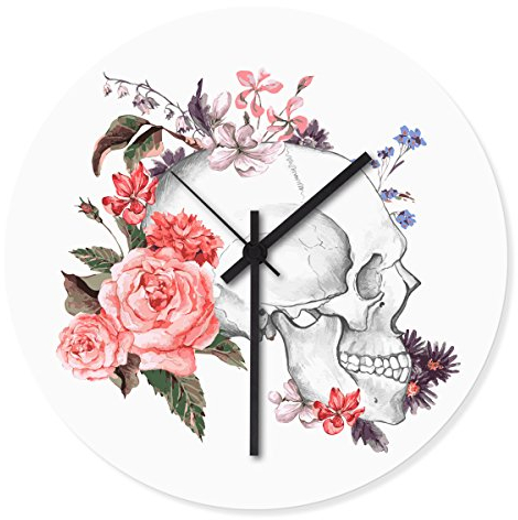 Wandkings Wanduhr mit farbenfrohen Motiven - Wähle ein Motiv - Flower Skull