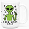 LookHUMAN Good Vibes Only Alien Kaffeetasse aus Keramik, 425 ml, Weiß