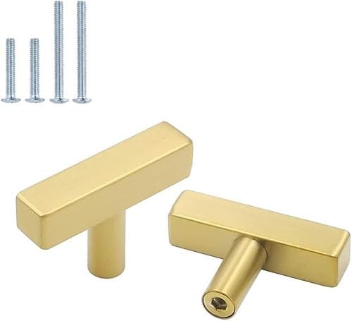 goldenwarm 10 Pack Gold Drawer Knobs, Single Hole Gold Handles Brushed Brass Cabinet Knobs Square Stainless Steel