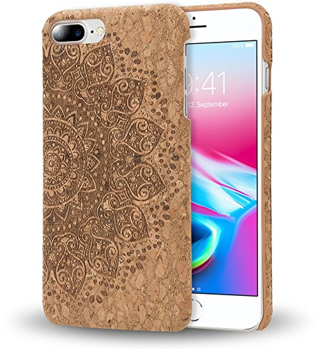 NALIA Kork Hülle kompatibel mit iPhone 8 Plus / 7 Plus, Natur-Holz Look Handyhülle Handy-Tasche Dünnes Ultra-Slim Hardcase Schutz Etui Back-Cover Bumper Case Schutzhülle, Designs:Cork Mandala