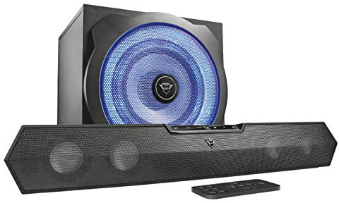 Trust Gaming GXT 668 Tytan 2.1 Soundbar Speaker System with Subwoofer for PC, PS4 and Xbox One, LED Illuminated, 120 W, UK Plug - Black/Blue