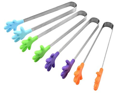 TOYMYTOY 4 pcs Silicone Non-bâton en Acier Inoxydable Pinces De Cuisine Barbecue Cuisine Griller Turner (Couleur aléatoire)