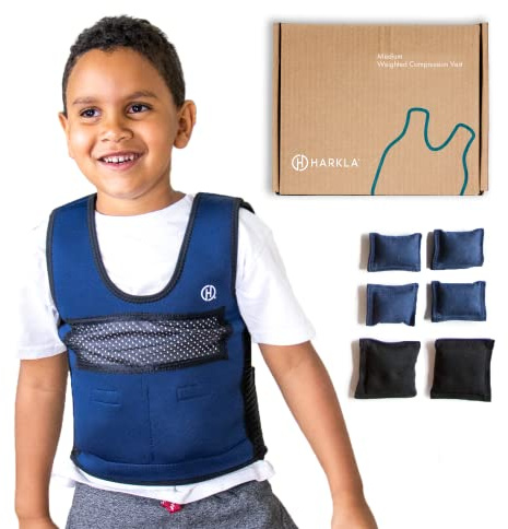 Harkla Weighted Vest for Kids - Neoprene Compression Vest - Ages 5 to 9 - Adjustable Kids Weighted Vest with 2lb Weight - Breathable and Washable Compression Vest - Medium