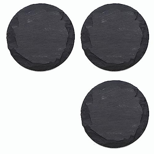 Novaliv 3x Schieferplatten I rund I 15x0,5 cm I Sushi Platte Steinteller Schieferplatten Set Schiefer Servierplatten schmall Kerzen Teller