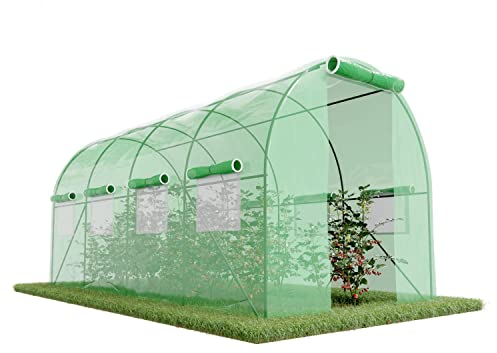 Générique Serre de Jardin Tunnel 8m² - bâche armée - avec fenêtres latérales et Porte zipée