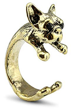 Serebra Jewelry Französische Bulldogge Ring mit Silber-, Bronze-, Schwarztönung Größenverstellbar