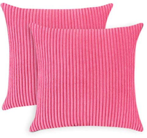 JOTOM Gestreifter Cord-Kissenbezug, 2er-Set, Heimdekoration, weicher quadratischer Kissenbezug für Sofa, Stuhl, Couch, Schlafzimmer, dekorativ, gestreift, Hot Pink