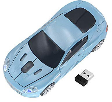 ECOiNVA Souris optique sans fil en forme de voiture de sport pour ordinateur portable Aston Martin 2,4 GHz Récepteur USB Alimentation par piles AAA Bleu