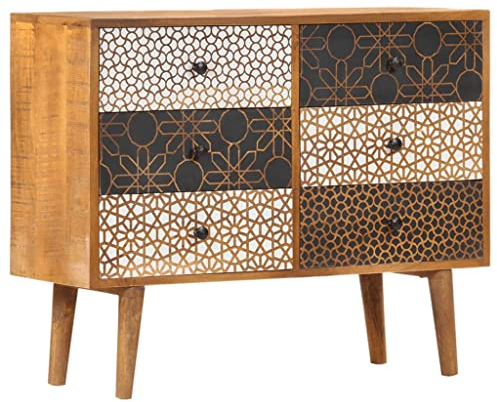 vidaXL Mangoholz Massiv Sideboard mit Druckmuster 6 Schubladen Kommode Beistellschrank Mehrzweckschrank Anrichte Schrank Schubladenschrank 90x30x70cm