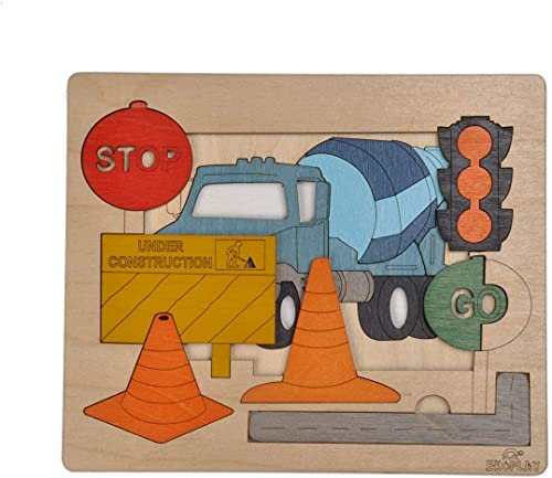 Road Construction Multilayered Wooden Puzzles for Kids, 20 Piece Jigsaw Puzzle for School Kids, Learning Educational Toys Gifts for Boys Girls.
