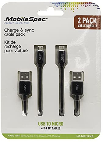 Mobile Spec MB20M2PKB 4 Foot & 8 Foot Micro to USB Cables