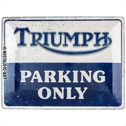 Nostalgic-Art Targhe Vintage Triumph – Parking Only – Idea Regalo per Accessori per Moto, in Metallo, Design retrò per Decorazione, 30 x 40 cm