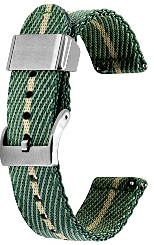 Kai Tian 22mm Uhrenarmband Grünton Khaki Canvas Metallhalter Leinengewebe Schnellverschluss Ersatz Watch Armband für Herren Damen