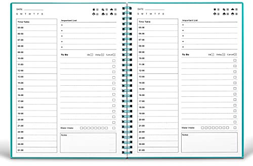 Tagesplaner, undatiert, To-Do-Liste, Notizbuch mit Stundenplan, Zeitmanagement-Handbuch und Planer, persönliche Organizer, 13,2 x 19,1 cm, 75 Blatt/150 Seiten, Grün