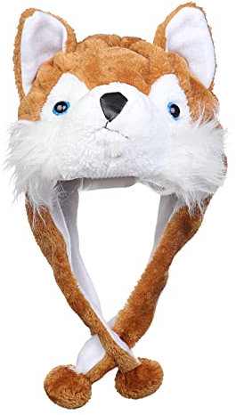 JK Home Bonnet Animal 3 en 1 Chapeau d'hiver Velours Echarpe Gants Cache Cou Oreilles Chaud Chien Marron Court