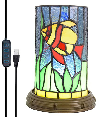 BOTOWI Tiffany-Stil Kinder-Nachtlichter, süße Fisch-Buntglas-LED-DREI-Farb-dimmbare Tischlampe mit USB-Anschluss Kreativer Desktop-Speicher-Stifthalter für Tische Betttisch,A