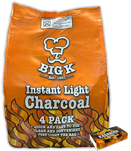 Big K Instant Light Lumpwood Charcoal Instant Lighting BBQ Barbeques Coal 4KG with KasaBona Safety Matches (4 x 1kg bags)
