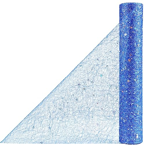 OSVINO Tischläufer Blau 30 cm x 10 m Mit Pailletten Deko Weihnachten Tischdeko Geburtstag Tischdecke Papierrolle Tischband Deko Taufe für Deko Hochzeit Esstisch Wohnzimmer Party Urlaub Handwerk