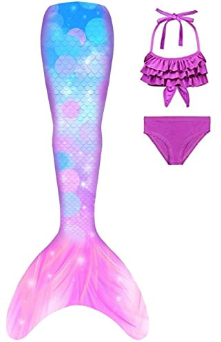 SPEEDEVE Mädchen Meerjungfrauenschwanz 3pcs Meerjungfrauen Bikini Set,ohne Monoflosse,R2,120