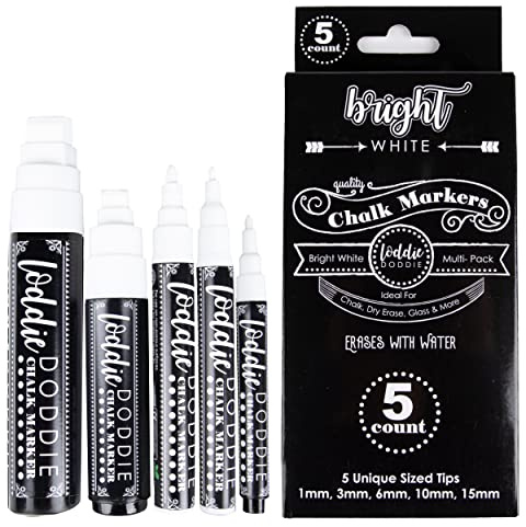 Loddie Doddie Chalk Markers, 1-15mm Tips, Windows & Glass, White, 5 Pack