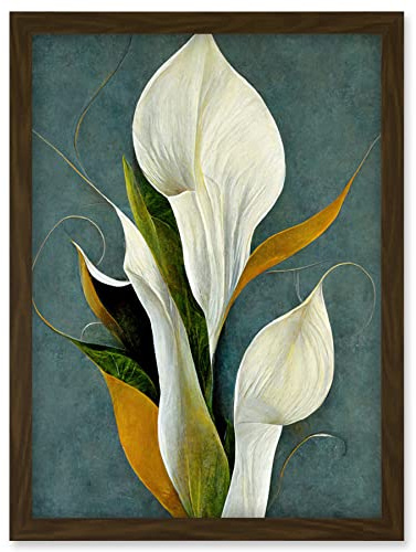 Doppelganger33 LTD White Calla Lily Bouquet Flowers In Blue Background Realism Artwork Framed Wall Art Print A4