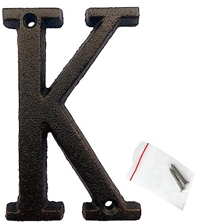 roslyong 3 Inch House Numbers and Letters, Vintage Address Letters for Outside, Cast Iron Solid Metal Letter K (Matching Screws Included)