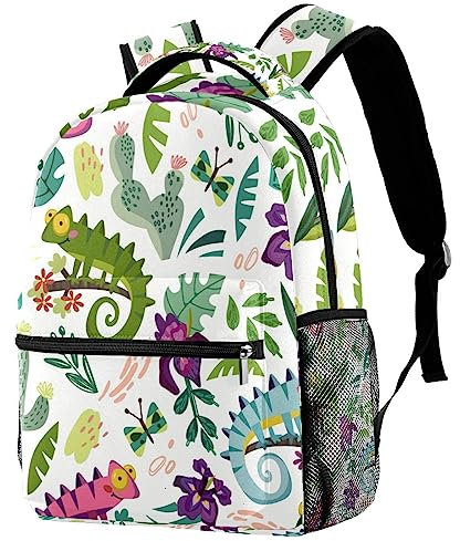 VAPOKF Rucksack, Schultasche, Reisen, lässig, Tagesrucksack für Damen, Teenager, Mädchen, Jungen, bunte Eidechse, Kaktus, multi, 29.4x20x40cm/11.5x8x16 in