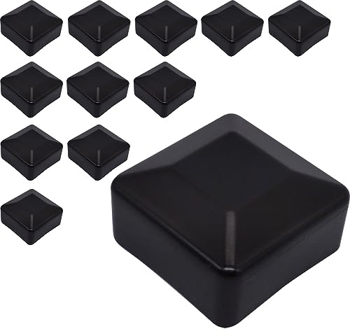 SKIR'CO (12 Stück) Zaunpfostenkappen, quadratisch 60 x 60 mm, schwarze Kunststoffkappen für Zaunpfosten, Farbe Schwarz RAL 9005
