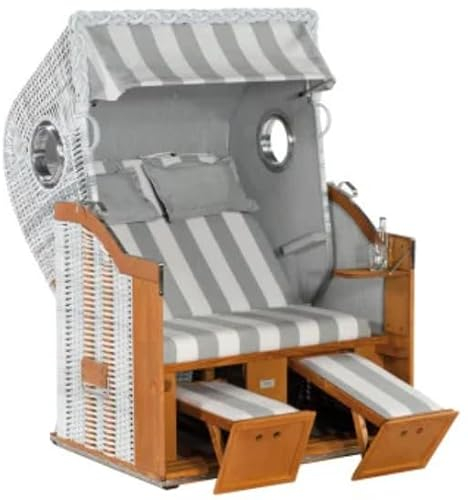 Generisch Sonnen Partner Strandkorb Classic 2-Sitzer, Halbliegemodell Kunststoffgeflecht in White-Washed