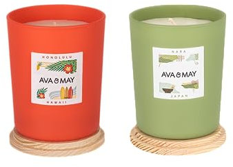 AVA & MAY Nature Dream Candle Set – veganes Set mit Sojawachs-Kerzen mit 40 Stunden Brenndauer – 1 x Hawaii und 1 x Nara Duftkerze mit hochwertigem Duftöl