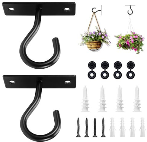 Lot de 2 crochets de plafond pour pots de fleurs suspendus pour intérieur et extérieur, crochet mural pour suspendre des plantes, panier de fleurs, carillons, lanternes, lumières, mangeoires à