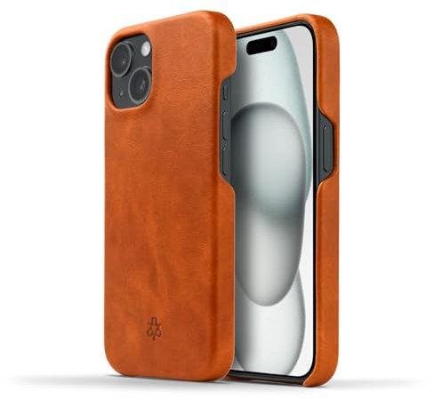 NOVADA Genuine Leather Case for iPhone 15 - Compatible with MagSafe - Tan