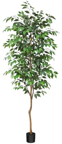 Fopamtri Künstliche Pflanzen Groß 210 cm Ficus Benjamina Kunstpflanze mit Naturholzstamm, Zimmerpflanze Kunstbaum im Topf für Zuhause Büro Balkon Dekoration (1 Stück)